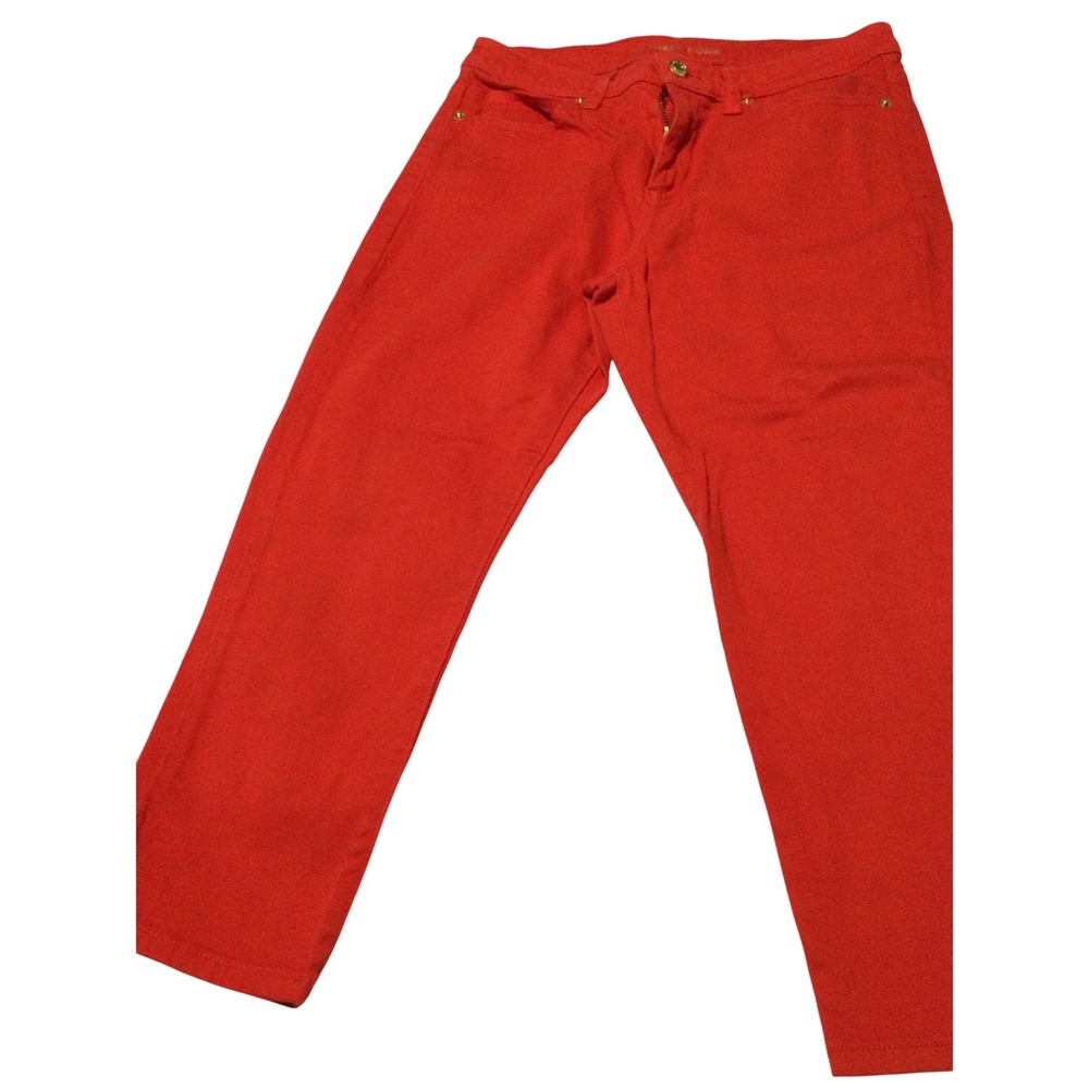 Michael Kors Izzy Cropped Skinny Jeans Red Gold Hardware Size 8 Ankle Pants